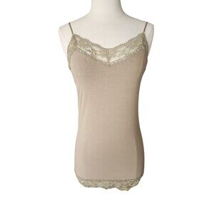 A&B By Active Basic Y2K Coquette Lace Trim Tank Top Womens Large Tan Longline
